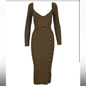 Self-Portrait Ribbed Cutout Midi Dress